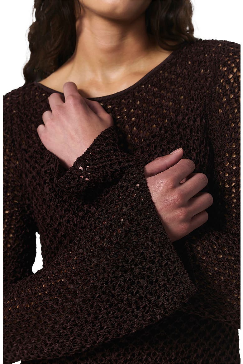 Ellie Open Stitch Long Sleeve Dress, Alternate, color, BROWN
