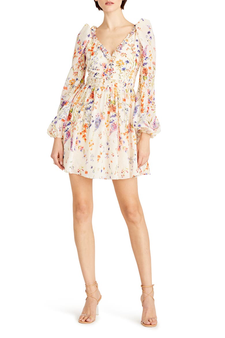 Lila Floral Print Long Sleeve Chiffon Minidress, Main, color, WILDFLOWER MEADOW