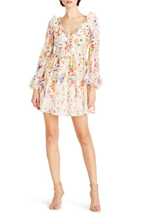Lila Floral Print Long Sleeve Chiffon Minidress