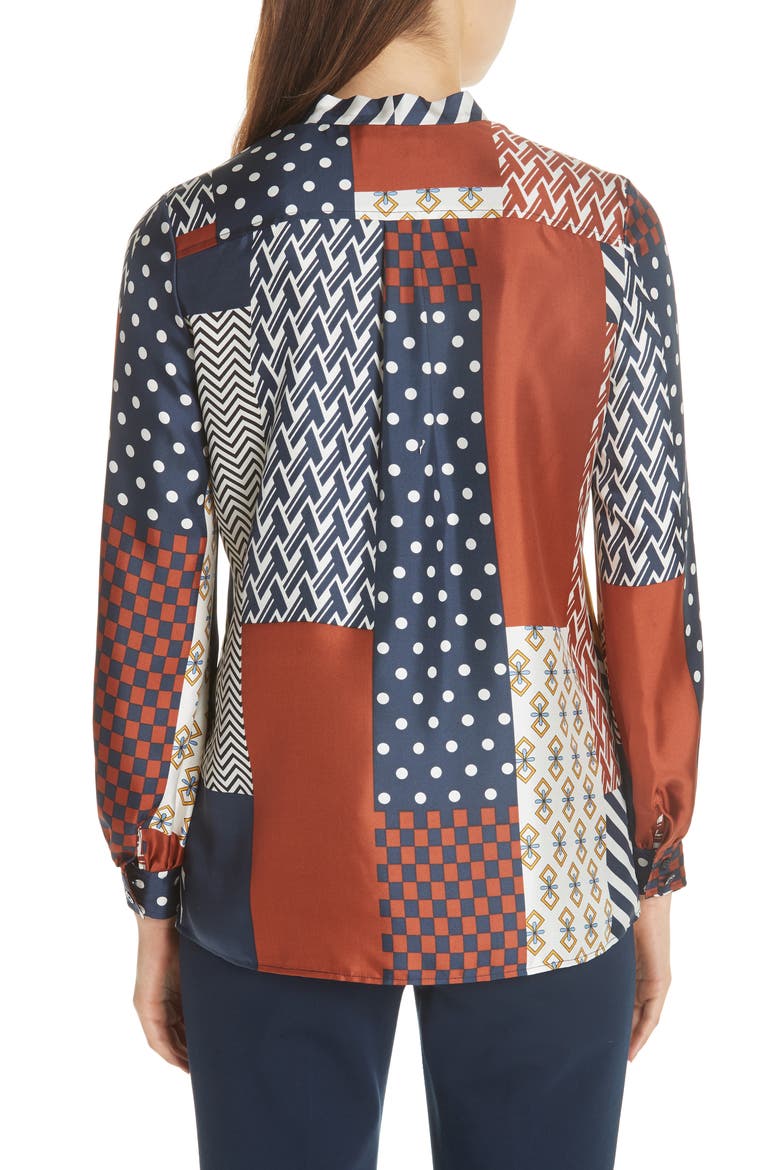 Vivian Patchwork Silk Top, Alternate, color, GEOMETRIC PATCHWORK