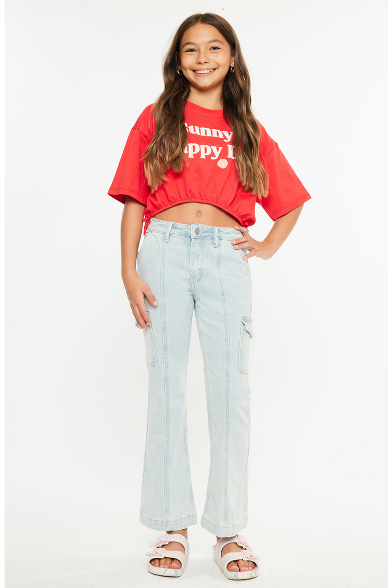 Normani High Rise Cargo Flare Jeans, Alternate, color, Light Wash
