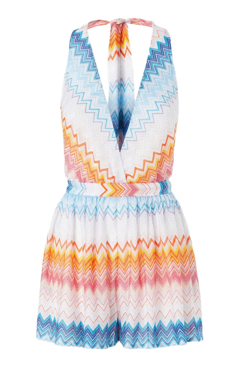 Missoni Short Jumpsuit In Viscose Blend Zig Zag Lamé With V-neck, Alternate, color, 
