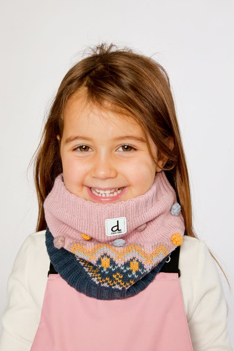 Jacquard Fleece-Lined Tubular Knit Neckwarmer, Alternate, color, Pink and Blue Jacquard