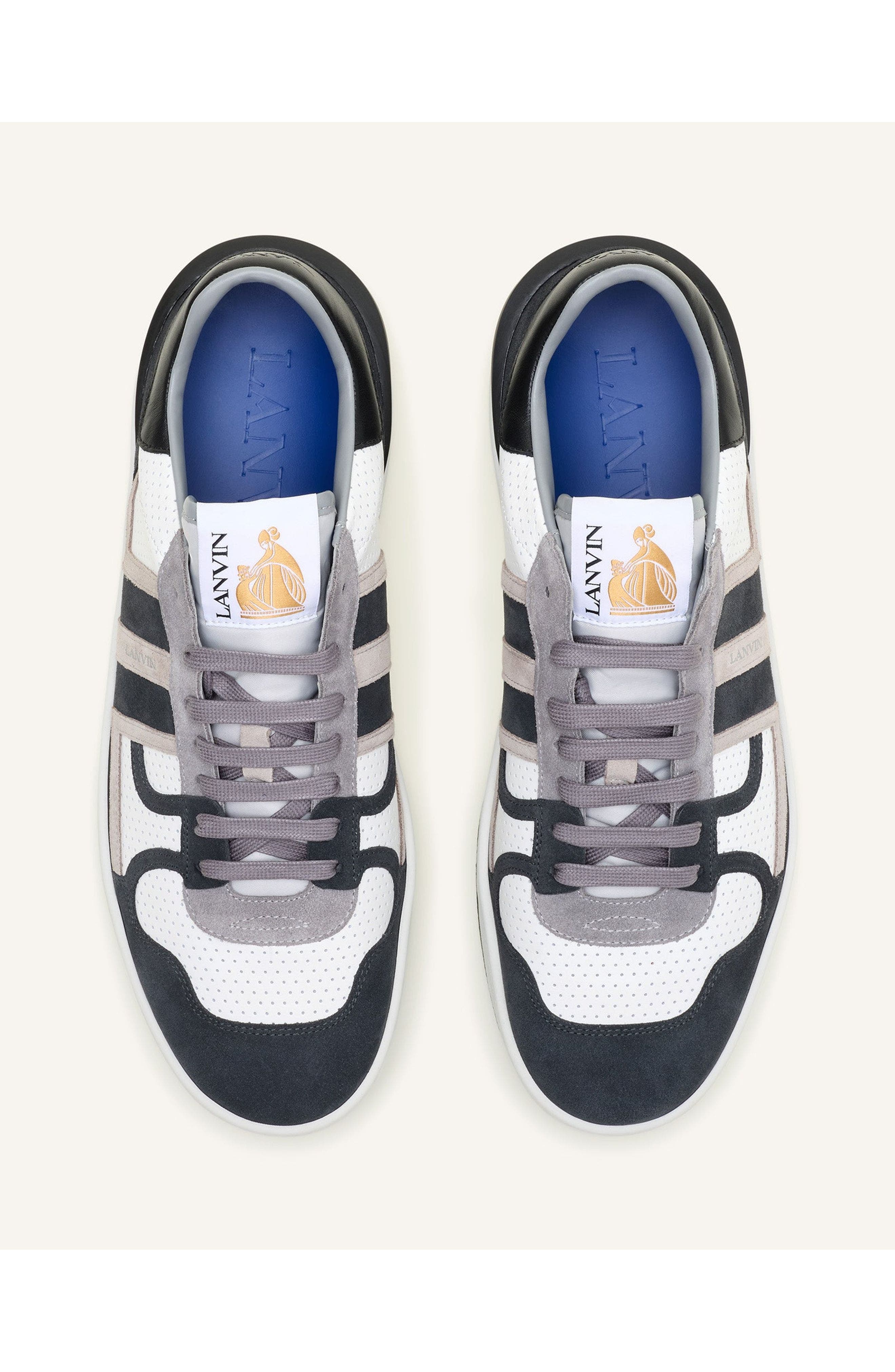 Lanvin Clay Sneakers In Perforated Leather And Suede, Alternate, color, Light Grey/Dark Grey