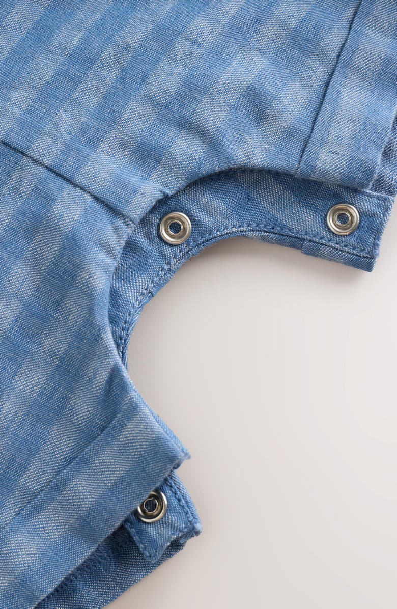 NEXT Gingham Denim Romper & Bodysuit Set, Alternate, color, Blue