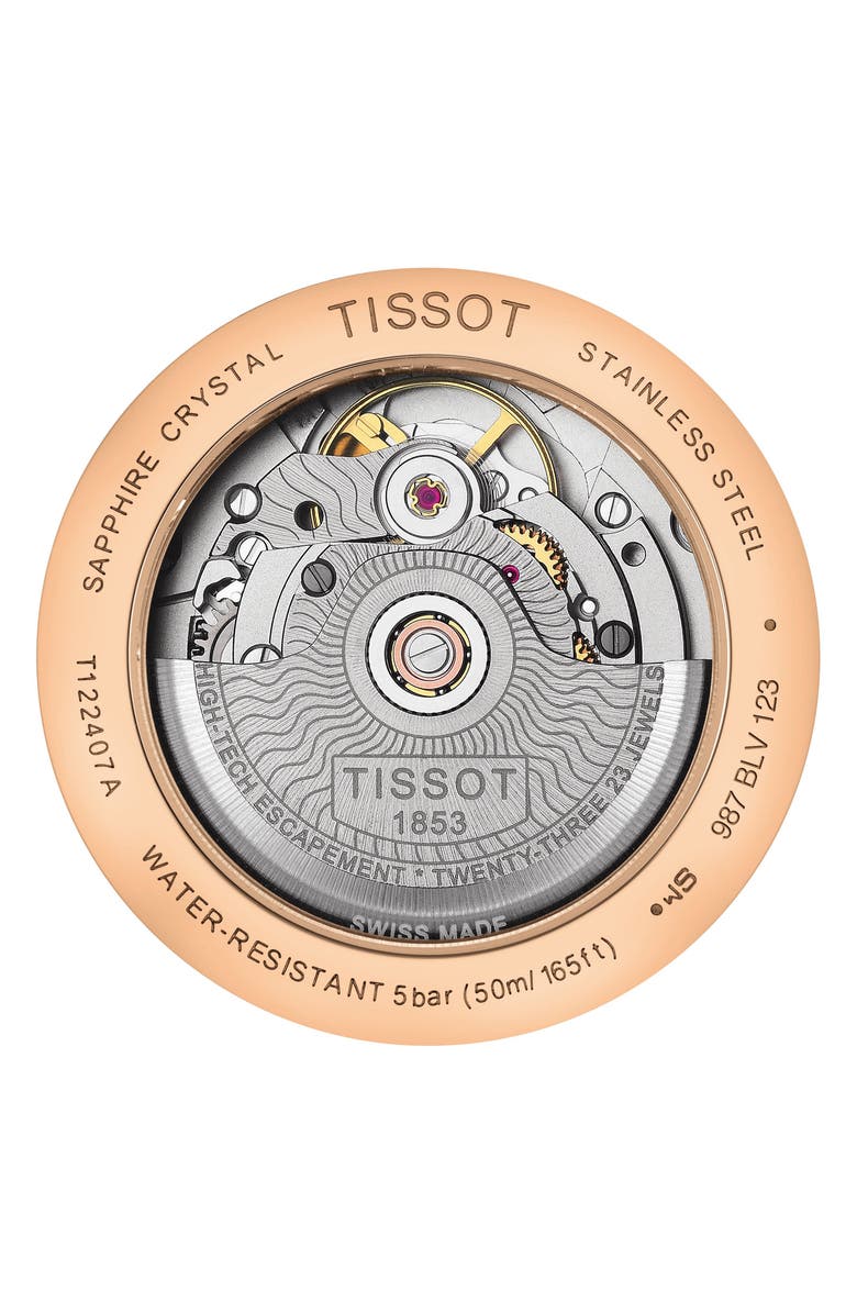 Tissot Premium Carson Powermatic 80 Leather Strap Watch, 40mm, Alternate, color, Brown/ Silver/ Rose Gold