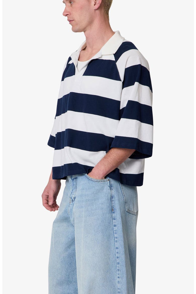 Wide Stripe Boxy Polo, Alternate, color, WHITE/ NAVY