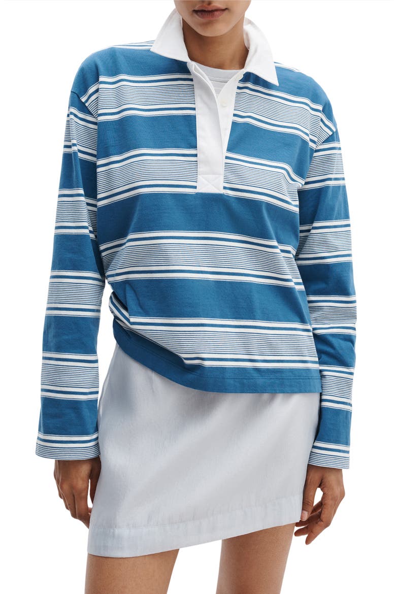 Kelly Stripe Long Sleeve Cotton Polo, Main, color, BLUE MULTI