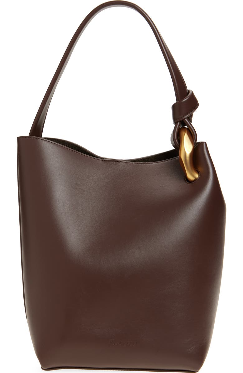 JW Anderson Small JWA Corner Leather Bucket Tote, Main, color, Deep Walnut 631