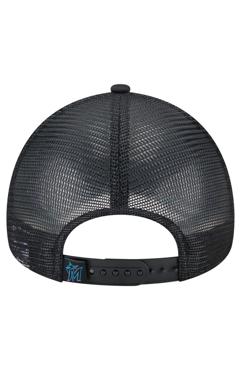 New Era Men's New Era Black Miami Marlins Distressed 9FORTY A-Frame Adjustable Trucker Hat, Alternate, color, Black