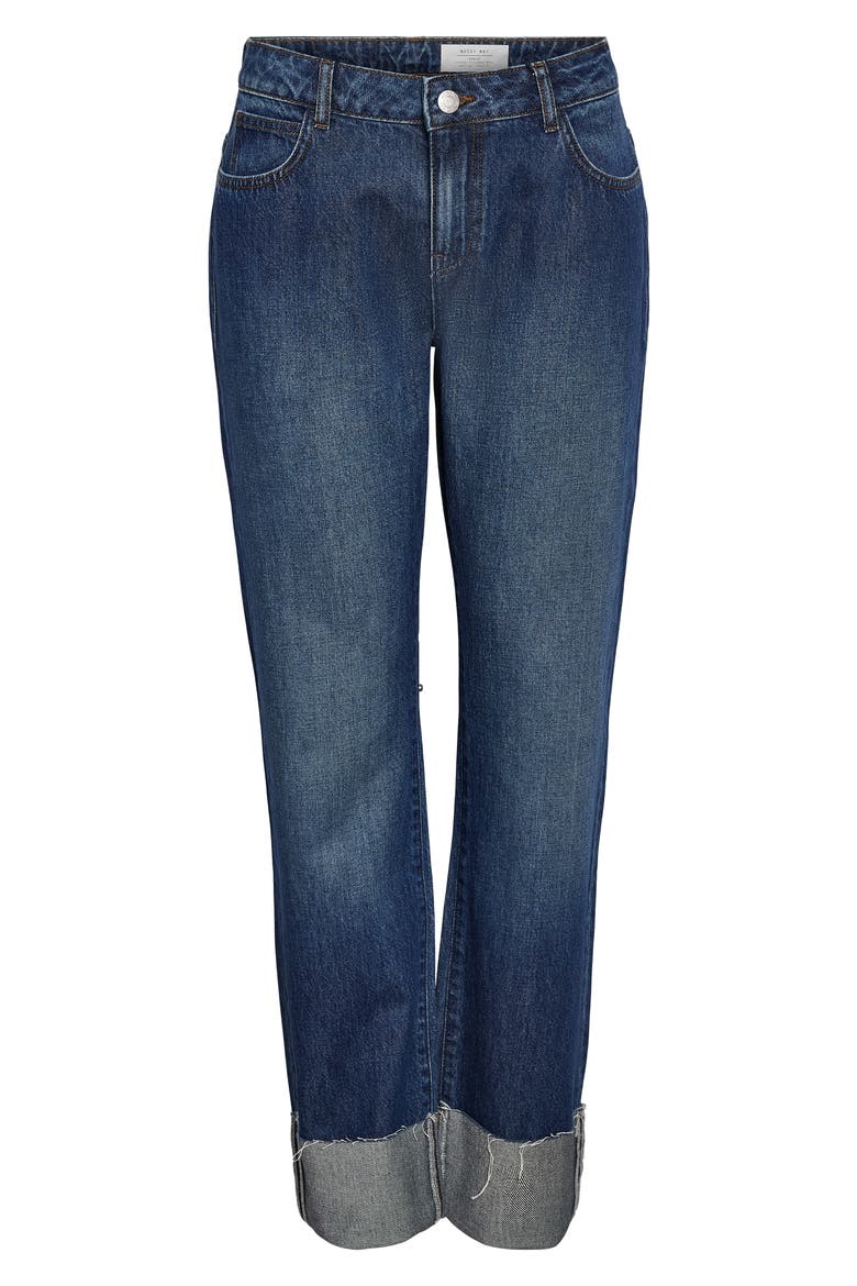 Sanja Cuffed Straight Leg Jeans, Alternate, color, DARK BLUE DENIM