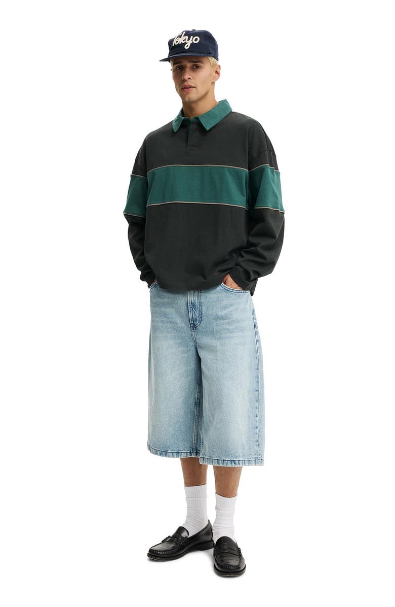 Cotton On Cropped Fit Rugby Polo, Alternate, color, Washed Black Green Panel