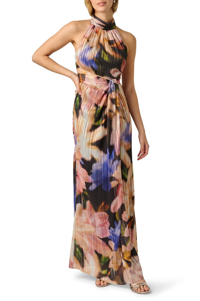 Floral Chiffon Gown, Main, color, BLACK MULTI