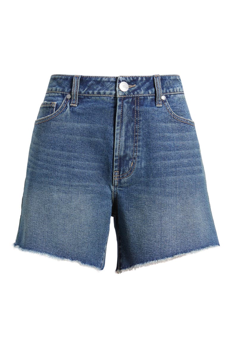 Frayed High Waist Mid Thigh Relaxed Denim Shorts, Alternate, color, WILLA