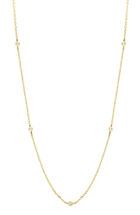 14K Yellow Gold Bezel Diamond Station Chain Necklace