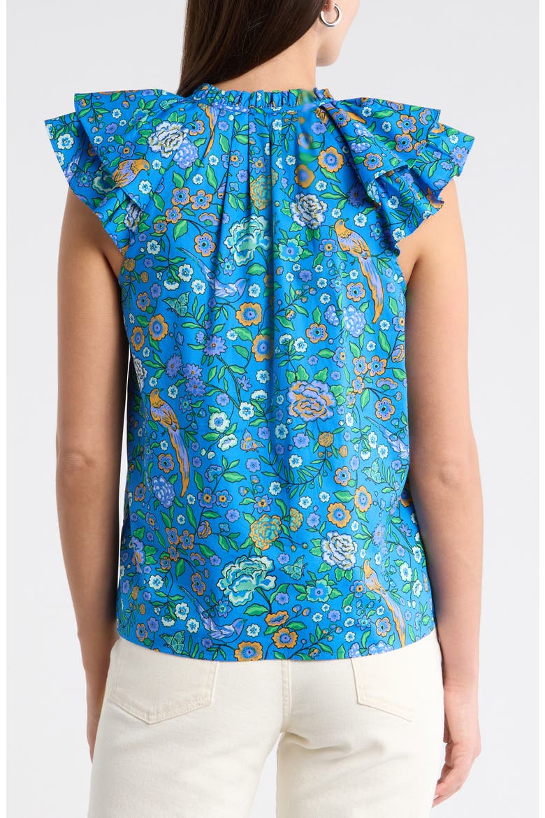 Siya Heidy Floral Flutter Sleeve Cotton Top, Alternate, color, BLUE-GREENS