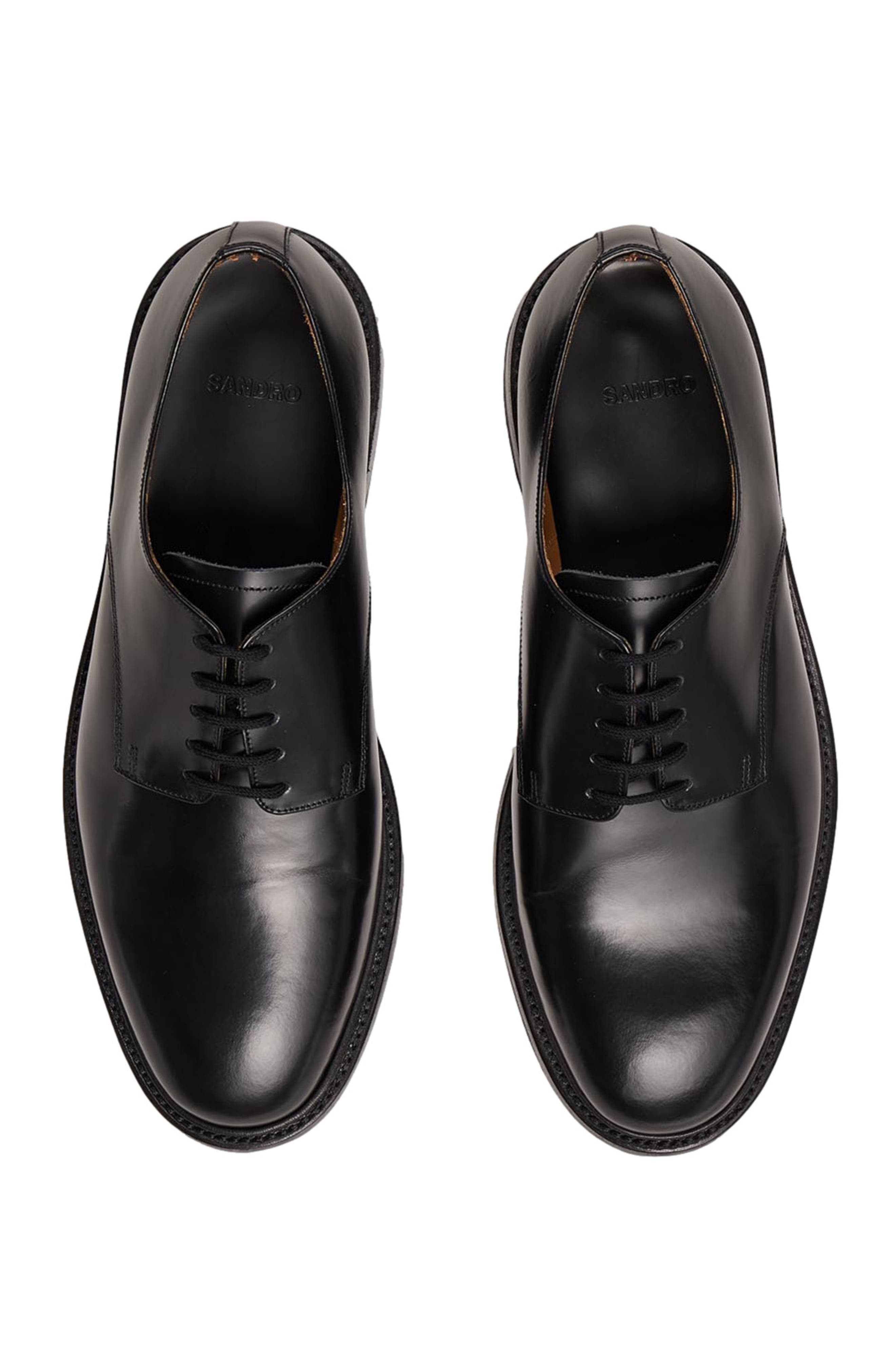 SANDRO Glazed leather derbies, Alternate, color, Black