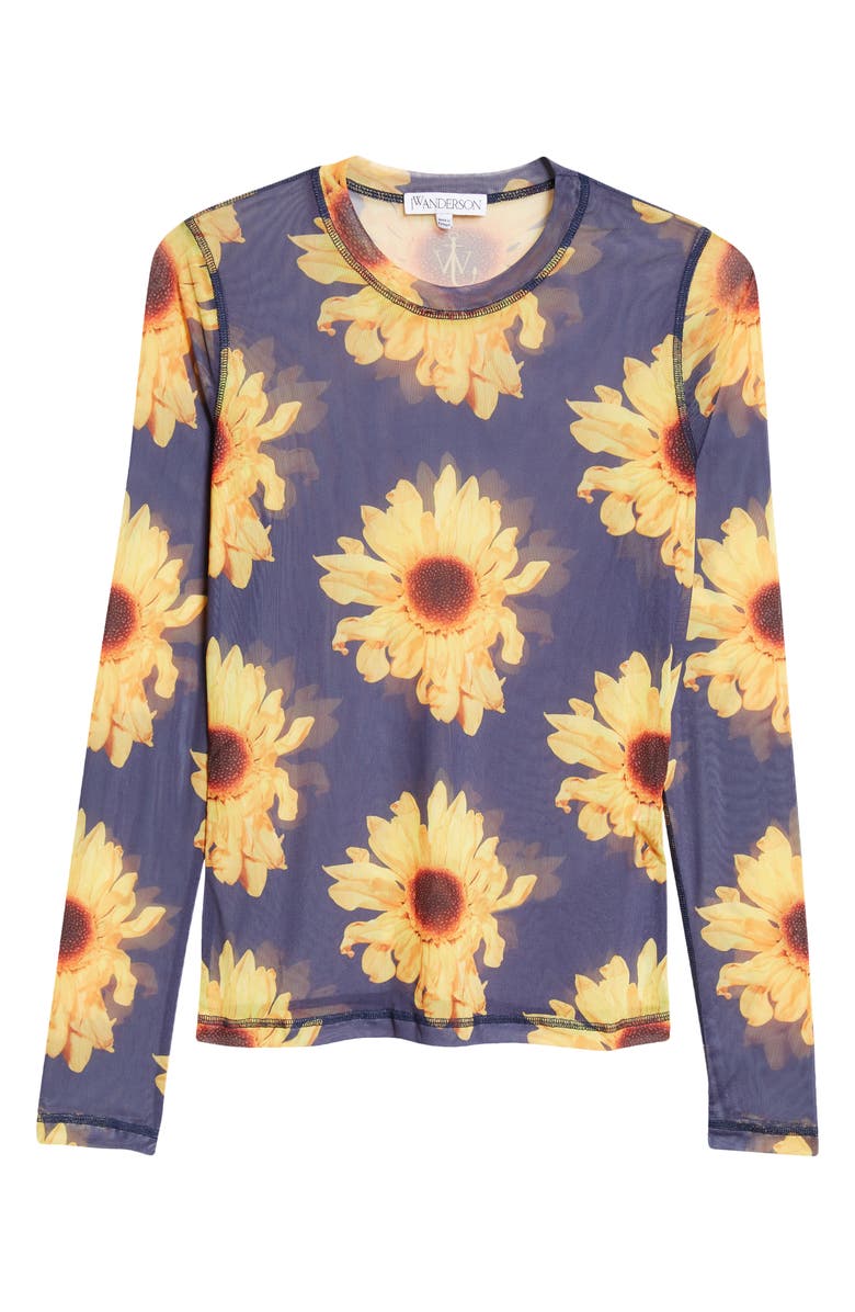 JW Anderson Sunflower Semisheer Mesh T-Shirt, Alternate, color,