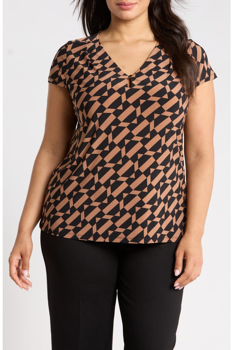 Pleat Neck Button Keyhole Top, Main, color, ANNE BLACK/ VICUNA