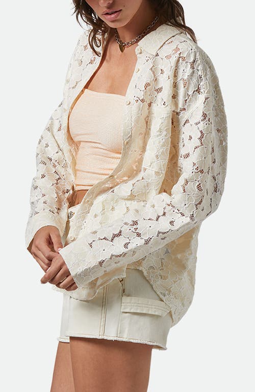 Brixton East Side Cotton Blend Lace Button-up Shirt In Neutral