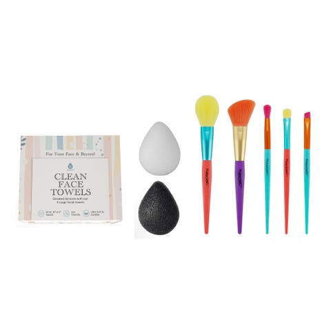 Flawless Skin & Makeup Prep Kit - Brush Set, XL Clean Face Towels & Konjac Sponge