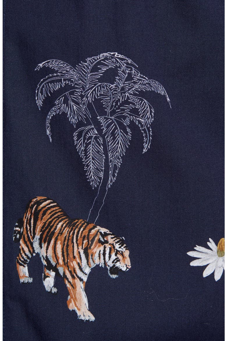 Bold Animal Print Slim Fit Short Sleeve Button-Up Shirt, Alternate, color, NAVY