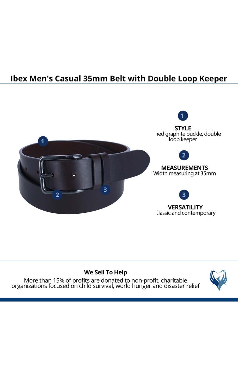 Ibex England Men's Casual 35mm Belt with Double Loop Keeper, Alternate, color, Dark Brown