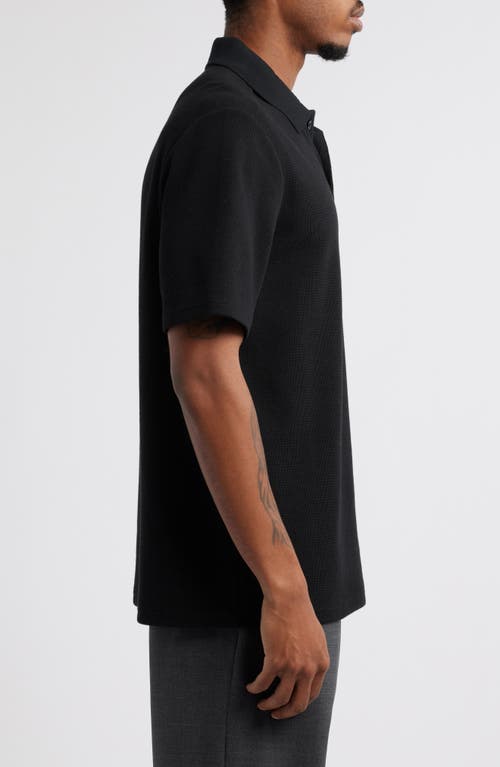 Open Edit Waffle Texture Cotton Blend Polo In Black