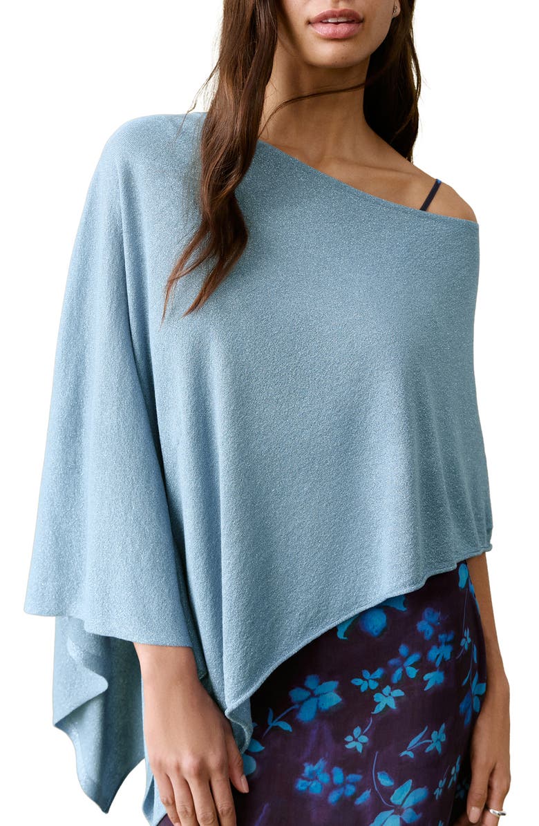 MANGO TEEN Asymmetric Metallic Knit Poncho, Main, color, 