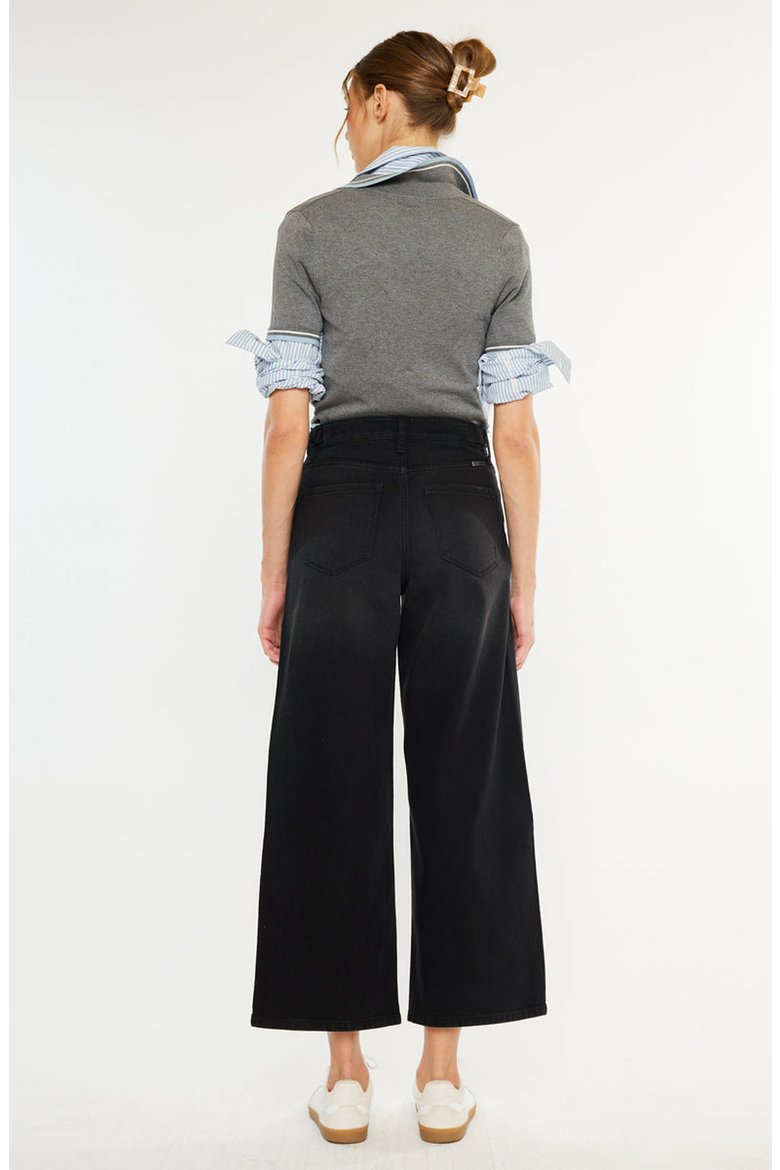 Victoria Ultra High Rise Cropped Wide Leg Jeans, Alternate, color, Black