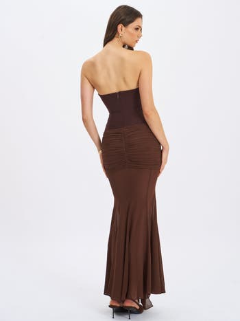 Giovana Sweetheart Draped Mesh Mermaid Maxi Dress