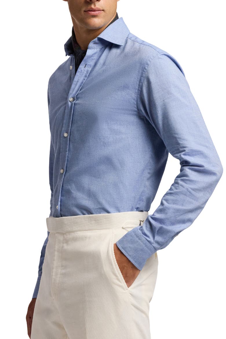 Aston Cotton Herringbone Button-Up Shirt, Alternate, color, BLUE