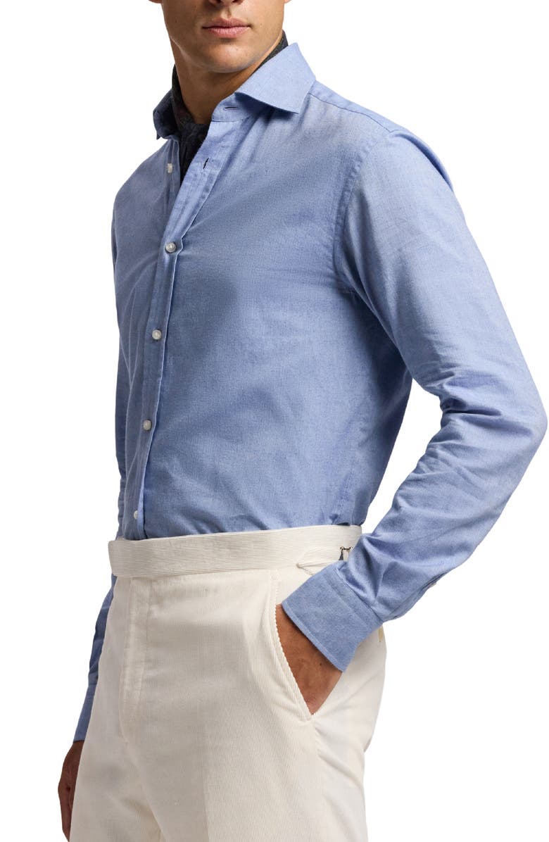 Ralph Lauren Purple Label Aston Cotton Herringbone Button-Up Shirt, Alternate, color, Blue