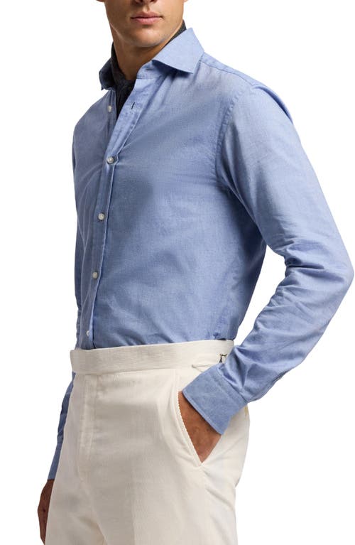 Ralph Lauren Purple Label Aston Cotton Herringbone Button-up Shirt In Blue