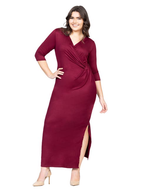 24seven Comfort Appare Fitted V-Neck Side Slit  Maxi Dress