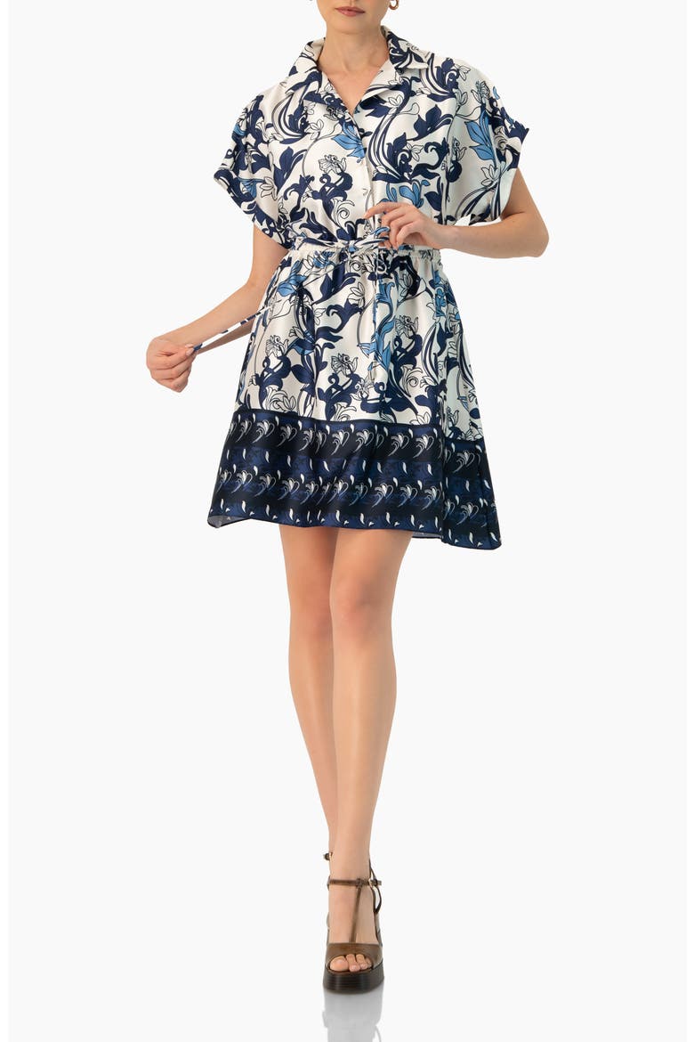 Short Printed Dress with Dropped Sleeves, Alternate, color, Multicolor-Blue