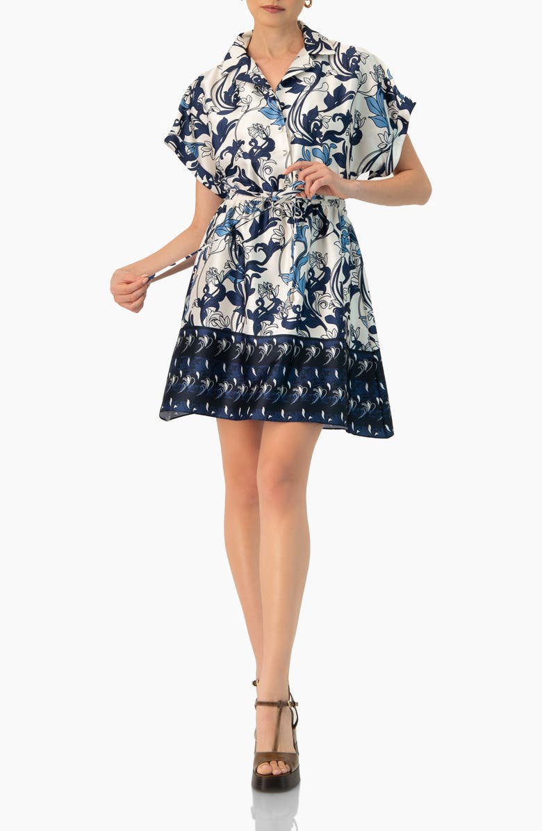 IVONNE Short Printed Dress with Dropped Sleeves, Alternate, color, Multicolor-Blue
