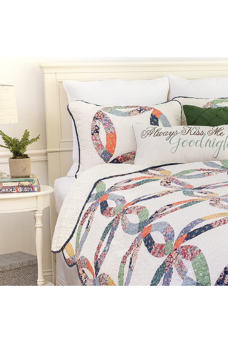 Heritage Double Wedding Ring Patchwork Cotton Blend Bedding Set, Alternate, color, White