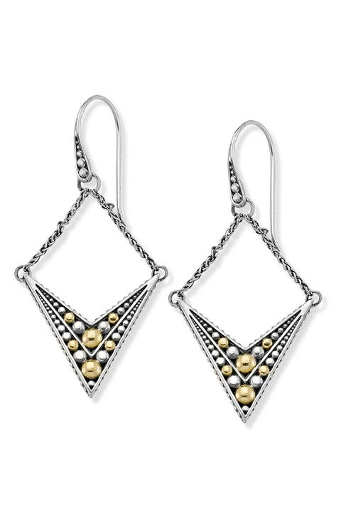 18K Gold & Sterling Silver Geometric Drop Earrings