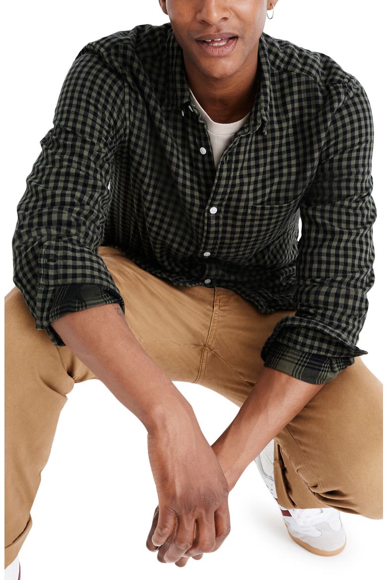 Double Weave Gingham Check Button-Down Sport Shirt, Main, color, DRIED CLOVER GINGHAM