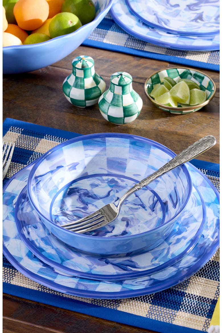 Set of 4 Blue Marble Check Melamine Salad Plates, Alternate, color, BLUE
