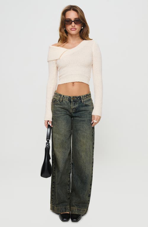 Princess Polly Ribbon Bow Print Low Rise Wide Leg Jeans In Grey