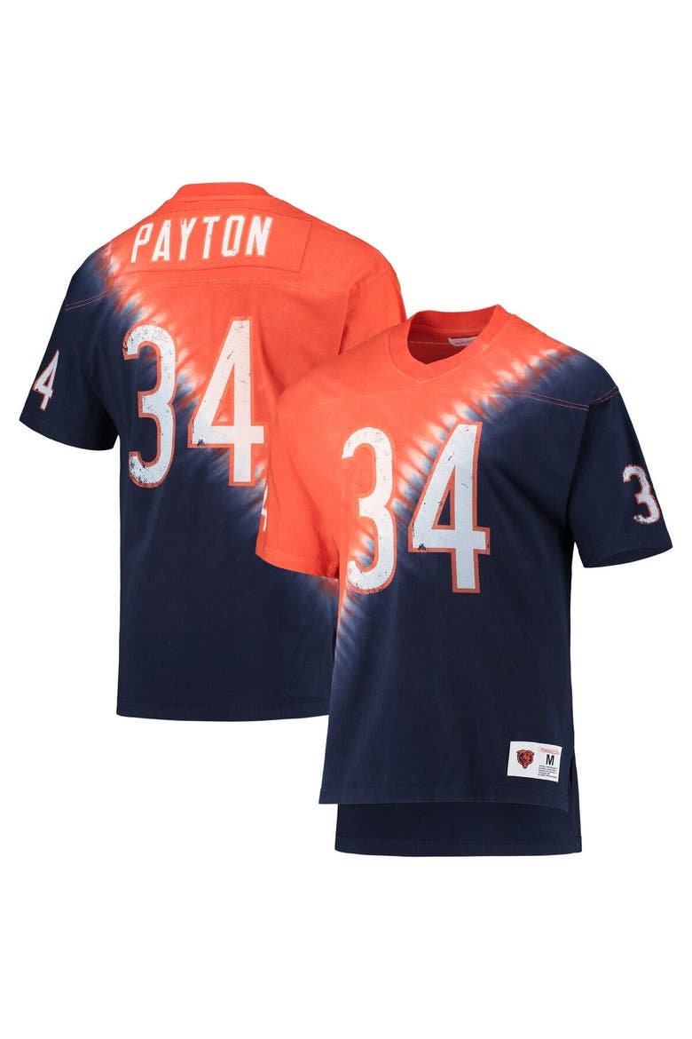 Men's Mitchell & Ness Walter Payton Orange/Navy Chicago Bears Retired Player Name & Number Diagonal Tie-Dye V-Neck T-Shirt, Main, color, Orange