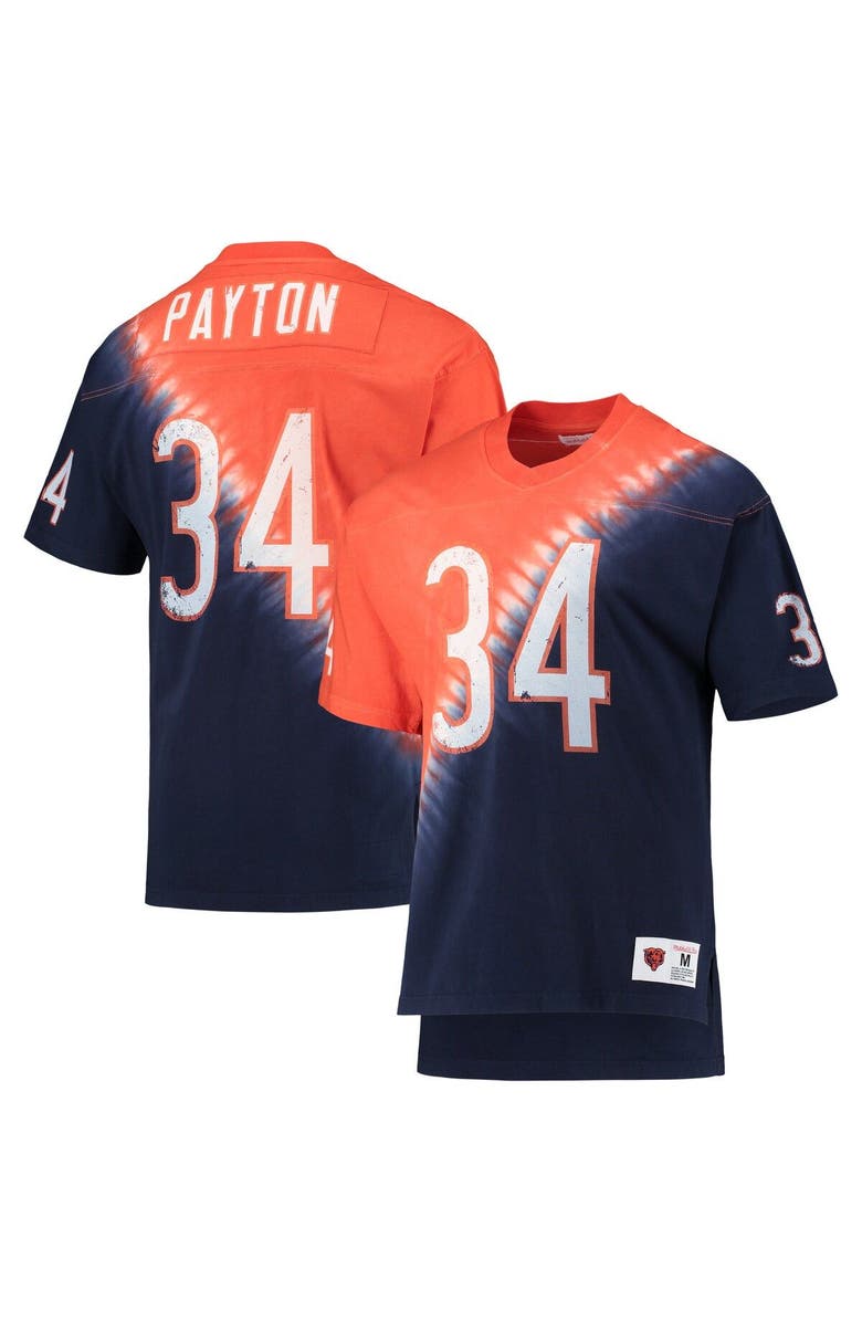 Mitchell & Ness Men's Mitchell & Ness Walter Payton Orange/Navy Chicago Bears Retired Player Name & Number Diagonal Tie-Dye V-Neck T-Shirt, Main, color, Orange