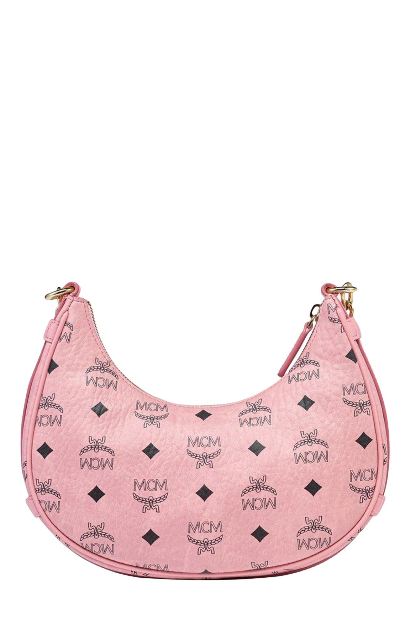 MCM Aren Crescent Hobo Bag in Visetos, Alternate, color, Pink