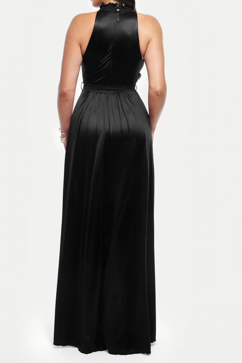 Built-in Shapewear Draped High Neck Maxi Dress, Alternate, color, Classic black