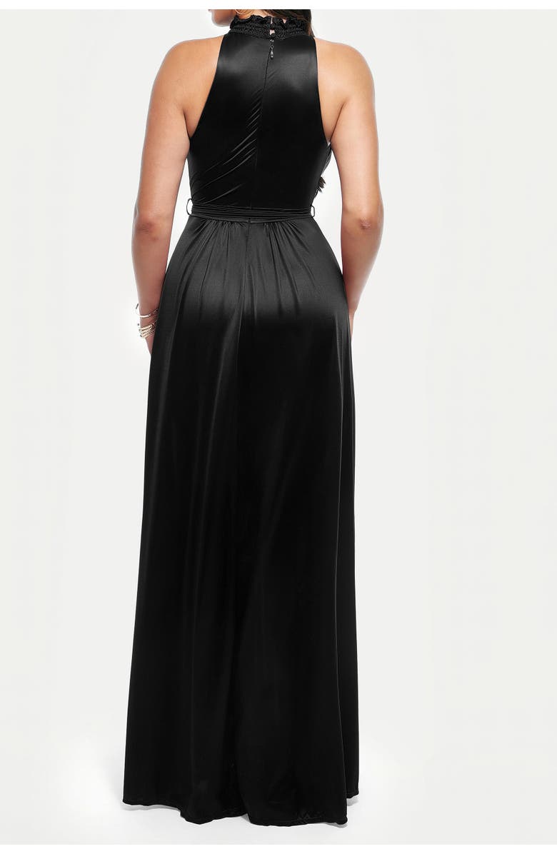 Popilush Built-in Shapewear Draped High Neck Maxi Dress, Alternate, color, Classic Black