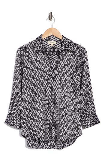 Shop L Agence L'agence Dani Silk Button-up Shirt In Black/ivory