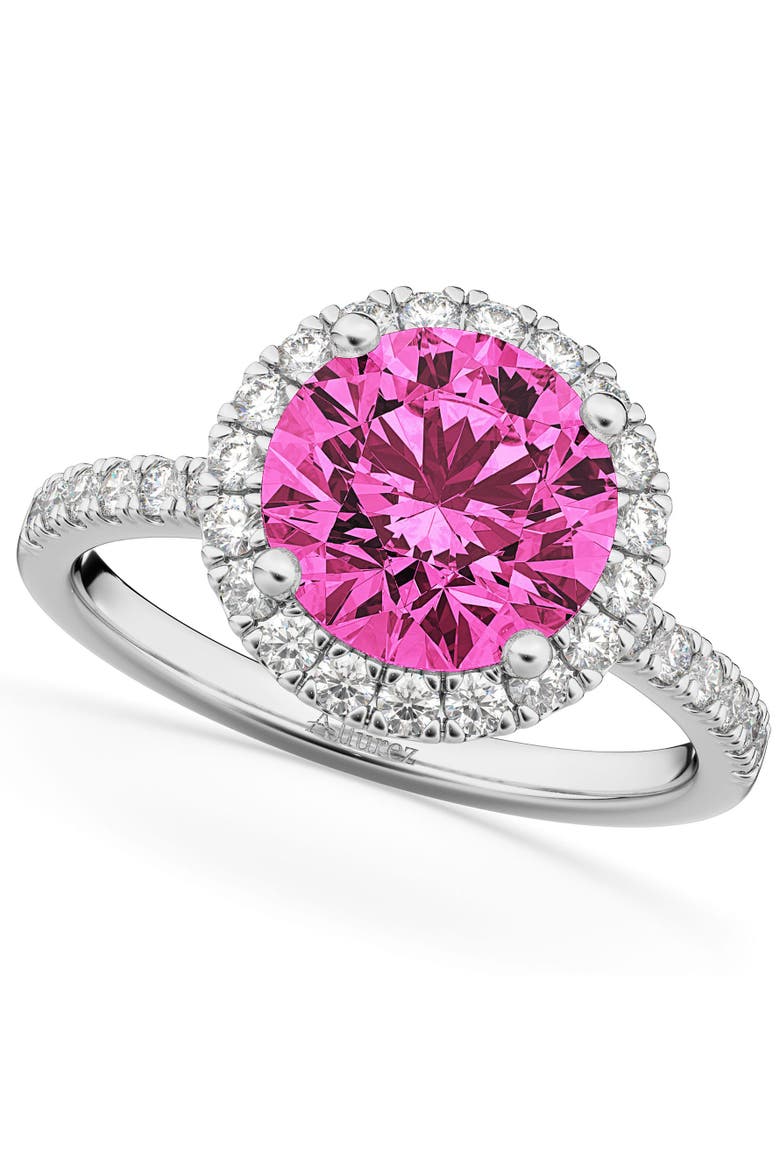 Halo Pink Tourmaline & Diamond Engagement Ring 14K, Main, color, 2.50ct/White Gold