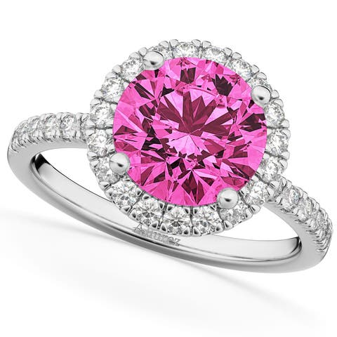 Halo Pink Tourmaline & Diamond Engagement Ring 14K